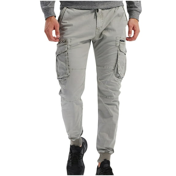 Quinlirra Mens Cargo Pants Elastic Waist Men's Solid Casual Pocket Outdoor Elastic Waistbelt Jogger Drawstring Trousers Work Pants