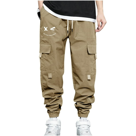 Quinlirra Mens Cargo Pants Joggers Men's Fashion Trend Loose Hip Hop Sporty Casual Multi-pocket Footie Cargo Pants