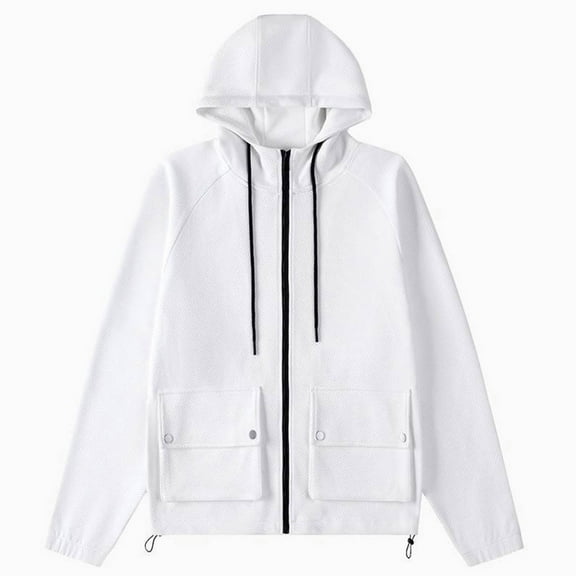 Quinlirra Mens Casual Lightweight Jacket Man Solid Color Drawstring Pockets Work Clothes Hooded Coat