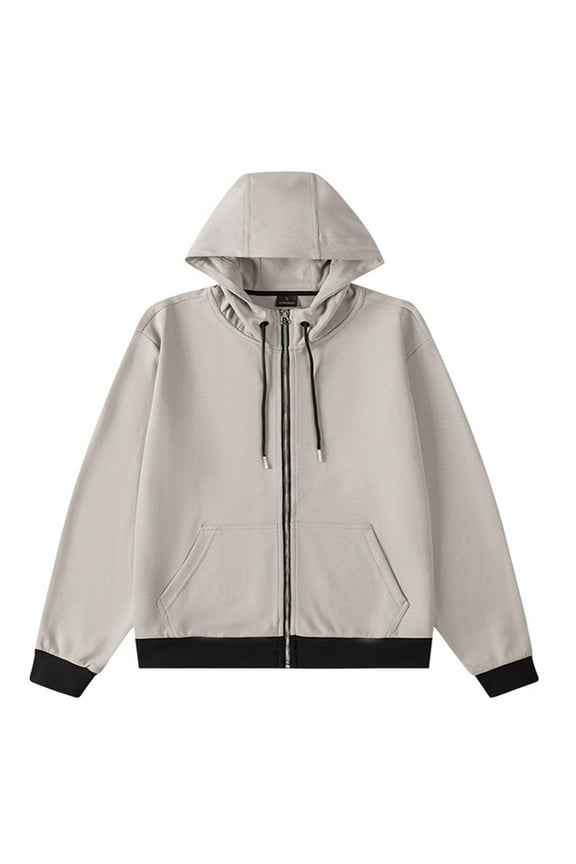 Mens Casual Lightweight Jacket Man Solid Color Knit Cardigan Drawstring Pockets Hooded Coat