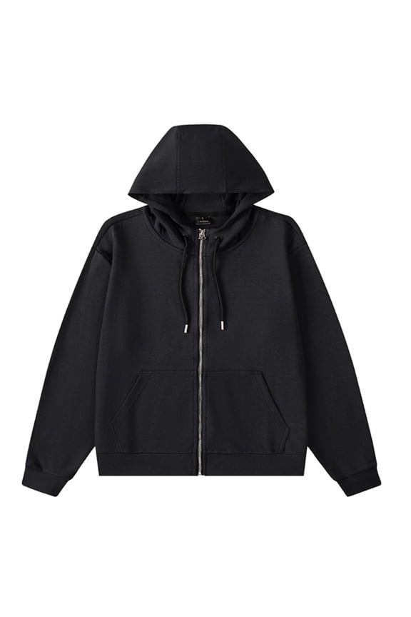 Mens Casual Lightweight Jacket Man Solid Color Knit Cardigan Drawstring Pockets Hooded Coat