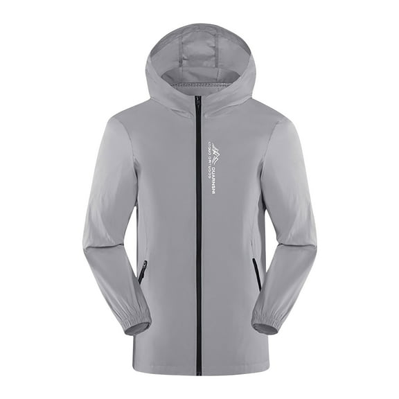 Quinlirra Mens Coat Men's Hoodie Casual Jacket Men's Summer Solid Color Sunscreen Thin Long Sleeved Hooded Casual Jacket