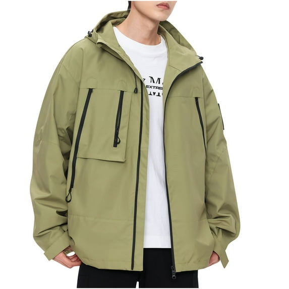 Quinlirra Mens Fleece Jacket Big and Tall Men's Casual Loose Fitting Workwear Long Sleeved Hooded Jacket Long Sleeve Hooded Casual Outwear Jackets