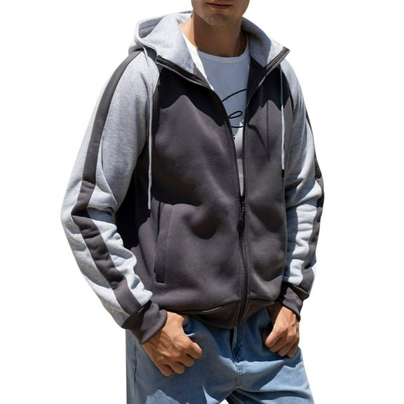 Quinlirra Mens Fleece Jacket with Hood Men's Fashion Casual Zip Jacket Fashion Loose Brushed Top
