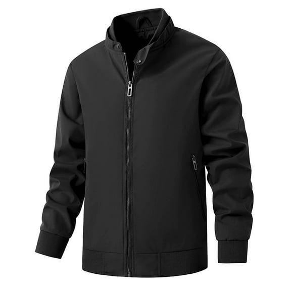 Quinlirra Mens Jackets Casual Men's Fashion Casual Solid Color Zipper Pockets Long Sleeve Hoodless Casual Outwear