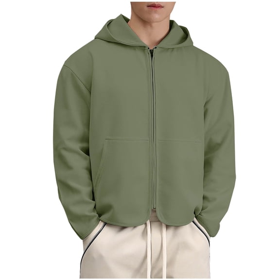 Quinlirra Mens Jackets Lightweight Men's Fashion Casual Solid Color Pockets Zipper Long Sleeve Hoodless Casual Outwear