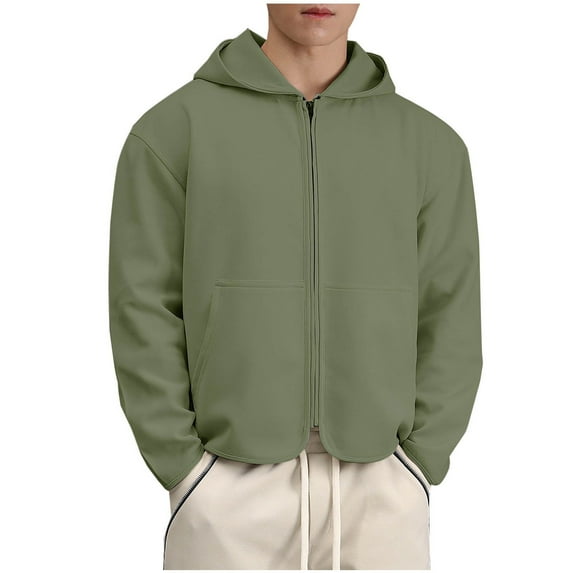 Quinlirra Mens Jackets Lightweight Men's Fashion Casual Solid Color Pockets Zipper Long Sleeve Hoodless Casual Outwear