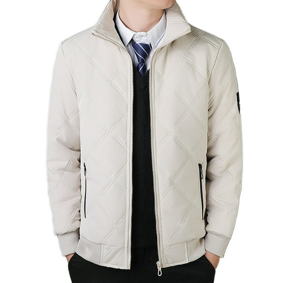 Quinlirra Mens Jackets Winter Men's Winter Casual Cotton Jacket Stand Up Collar Cotton Jacket Thick Velvet Long Sleeved Cotton Jacket