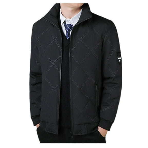 Quinlirra Mens Jackets Winter Men's Winter Casual Cotton Jacket Stand Up Collar Cotton Jacket Thick Velvet Long Sleeved Cotton Jacket