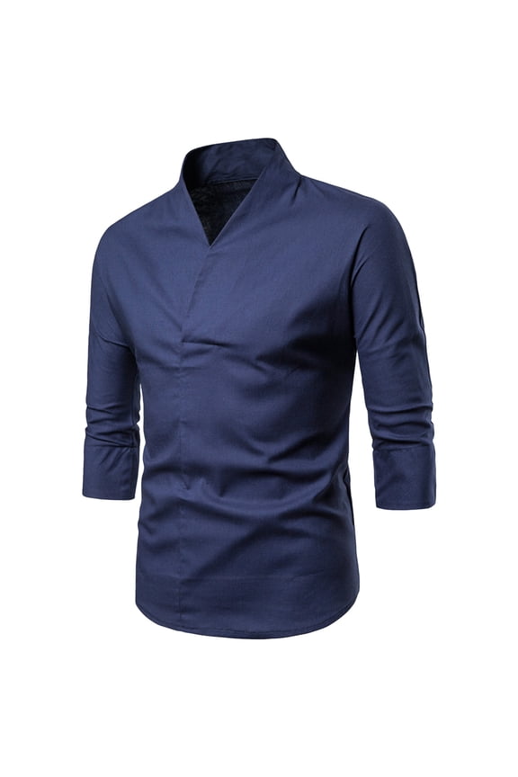 Mens Shirts Casual Stylish Men's Shirt Fashionable And Loose Fitting Cotton And Linen Seven Quarter Sleeved Hanfu Trendy Men's Clothing