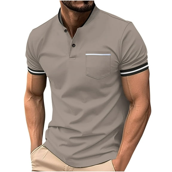 Quinlirra Mens Shirts Casual Stylish Men's Standing Collar Hutton Striped Loose Casual Shirt