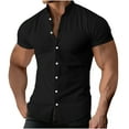 thumbnail image 1 of Quinlirra Mens Shirts For 2025 Summer European And American Men's Oversized Shirt Solid Color Short Sleeved Stand Up Collar Shirt Cotton Linen Top, 1 of 5