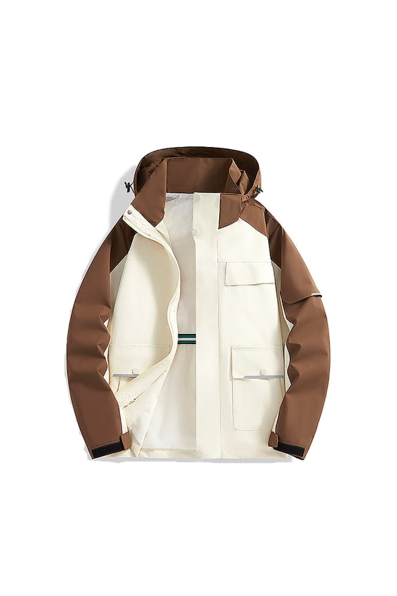 Mens Sport Jacket Waterproof Men's Stitching Drawstring Hooded Slim Fashion Jacket Coat Outwear