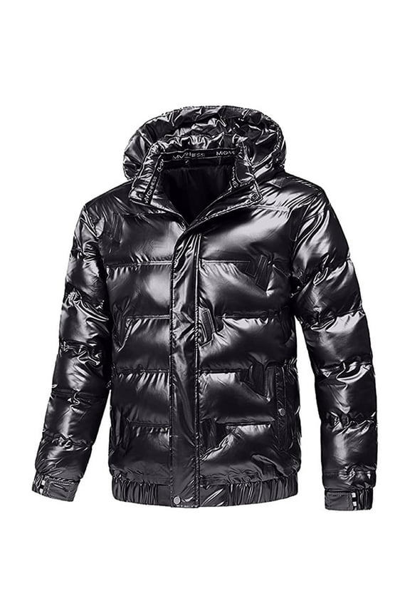 Mens Winter Jacket Shiny Hooded Reflective Down Jacket Cotton Jacket