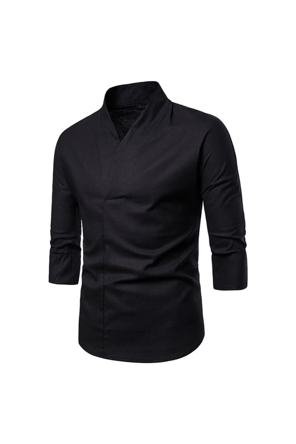 Mens Shirts Casual Stylish Men's Shirt Fashionable And Loose Fitting Cotton And Linen Seven Quarter Sleeved Hanfu Trendy Men's Clothing