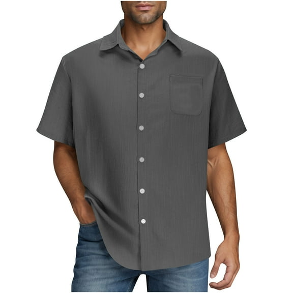 Quinlirra New Arrivals Men's Casual Button-down Shirts Short-Sleeved Textured Shirt Summer Outerwear Vacation Beach Shirt