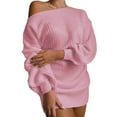 thumbnail image 1 of Quinlirra Off the Shoulder Dresses for Women Sweater Fashion Women Sexy Lantern Sleeve Off Shoulder Long Sleeves Sweater Dress Pink XL, 1 of 4