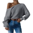 thumbnail image 1 of Quinlirra Oversized Sweaters for Women Off Shoulder Ladies' And Winter Round Neck Long Sleeved Color Blocked Striped Knitted Sweater Flared Sleeve Sweater, 1 of 5