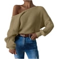 thumbnail image 1 of Quinlirra Oversized Sweaters for Women Off Shoulder Ladies' And Winter Round Neck Long Sleeved Color Blocked Striped Knitted Sweater Flared Sleeve Sweater, 1 of 5