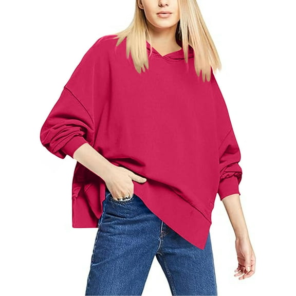 Quinlirra Oversized Sweatshirt for Women Plus Size Ladies' Fashionable Loose Casual Solid Color Patchwork Round Neck Long Sleeved Hooded Sweatshirt