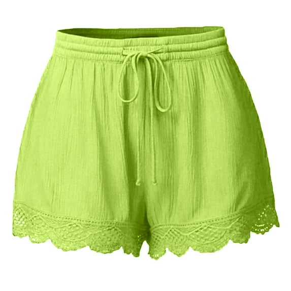 Quinlirra Pants For Women 2025 Solid Color Elastic Waist Fashion Women Lace Plus Size Rope Tie Shorts Yoga Sport Pants Leggings Trousers