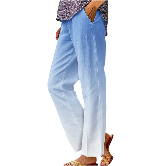 Quinlirra Pants for Women 2025 Women'S Spring Printed Elasticated Waist Full Length Casual Pants Nine-Point Pants