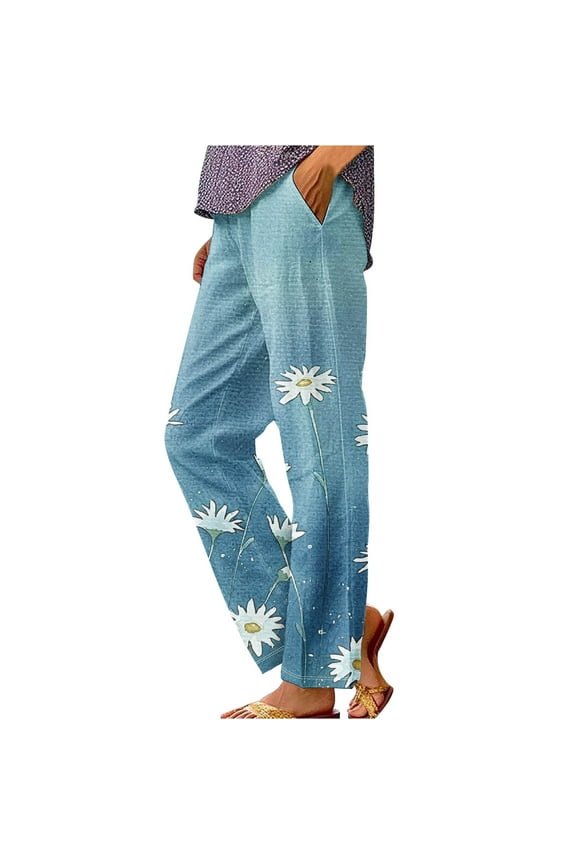 Pants for Women 2025 Women'S Spring Printed Elasticated Waist Full Length Casual Pants Nine-Point Pants