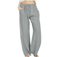 thumbnail image 1 of Quinlirra Pants for women dressy casual Women'S Solid Color Baggy Wide-Leg Pants Casual Elastic-Waistband Pocket Pants, 1 of 6