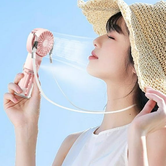 Portable Misting Fan, Foldable Handheld Personal Fan, 4 Speeds, USB Rechargeable for Travel, Outdoors, Makeup, Camping, Home, and Office Use-Pink&1.57*6.6inch