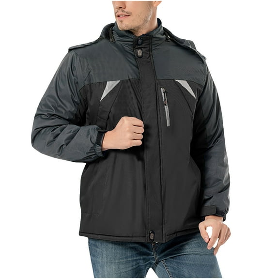 Quinlirra Rain Jacket Men Waterproof Men's Color Blocked Fleece Pocket Detachable Zipper Outdoor Jacket