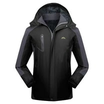 Quinlirra Rain Jacket Mens Waterproof with Hood Men's Color Blocked Fleece Pocket Detachable Zipper Outdoor Jacket