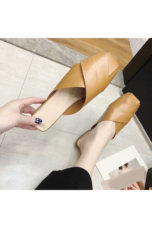 Sandals Women Half Drag Baotou Shoes Casual Flat Low Heel Slippers Birthday Gifts for Women
