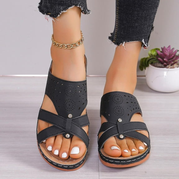 Todaioua Sandals Women Plus Size Summer Casual Solid Color Flip-Flops Beach Wedge Fish Mouth Sandals Birthday Gifts for Women