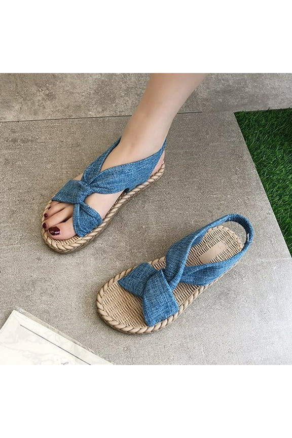Sandals Women Sandals Wear Straw Linen Roman Sandals Elastic Flat Shoes In Summer Birthday Gifts for Women