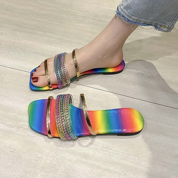 Todaioua Sandals Women Summer New Rhinestones Flat Flip-Flops Beach Sandals Birthday Gifts for Women