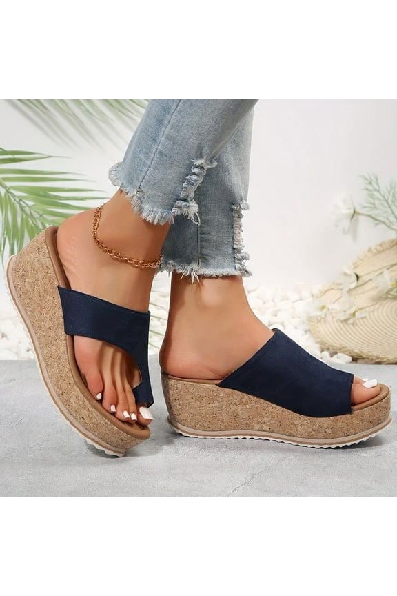 Sandals Women Summer One-Line Platform Toe Wedge Muffin Leopard-Print Sandals Birthday Gifts for Women