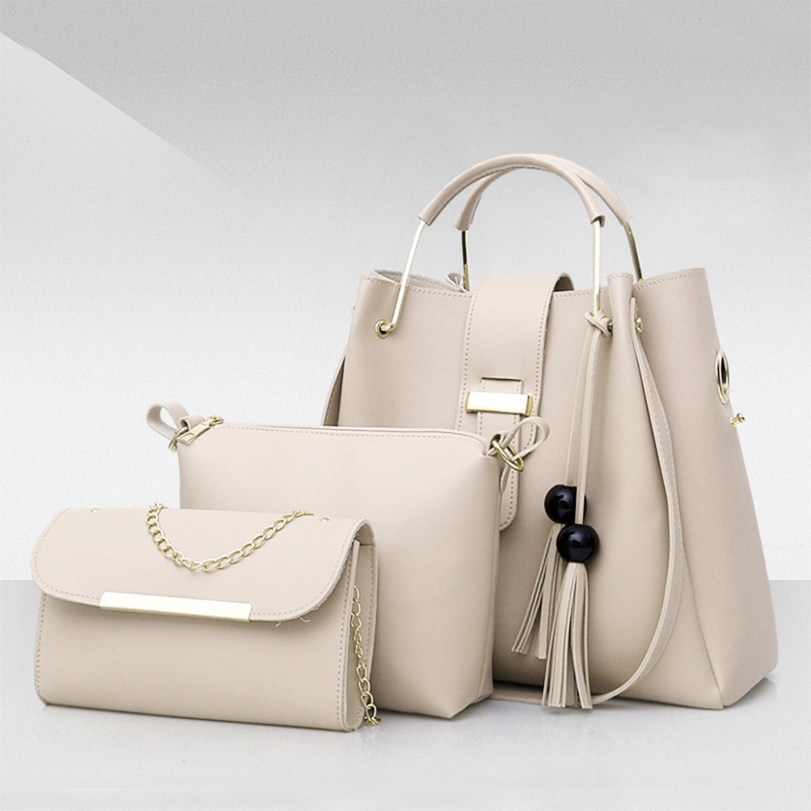 Quinlirra Set of 3 Purses for Women Tote Purse and Wallet Set Shoulder Satchel Bags, Women Handbag Wallet Tote Bag Shoulder Bag, Gifts for Women-Beige&Set of 3