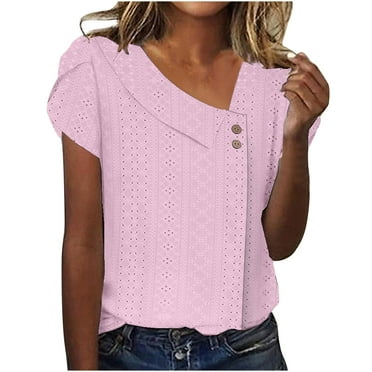 Quinlirra Shirts for Women Women's Casual Solid Color Short-Sleeved V-Neck Top