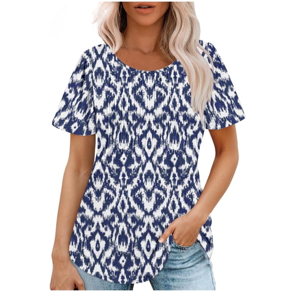 Quinlirra Summer Shirts for Women Fashionable Women's Casual Short Sleeved Loose Round Neck Printed Top