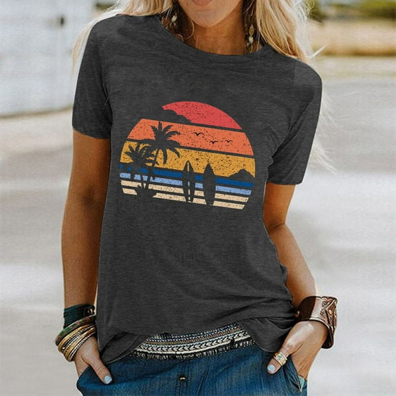Todaioua Summer Surfing Beach Printed Women Summer Short Sleeve Blouse Shirt T-Shirt Mothers Day Gifts Travel Essentials