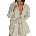 thumbnail image 1 of Quinlirra Summer Tops for Women 2025 Trendy Sexy Women Summer Striped Fashion Cardigan Long Sleeved Top+shorts Long Sleeved Round Neck Top/shirt Set, 1 of 5