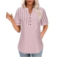 thumbnail image 1 of Quinlirra Summer Ttops for Women 2024 Work Women's Oversized Fashionable Button Asymmetrical Striped Patchwork Short Sleeved V-neck Top/shirt, 1 of 5