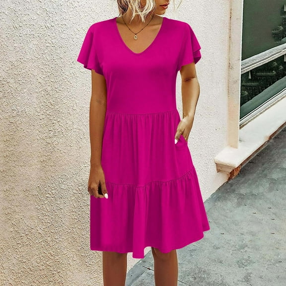 Quinlirra Sundresses for women 2024 Women Casual Loose Tank Dress Beach V-neck Pocket Sundress Short Sleeve Dresses