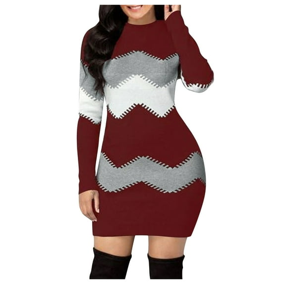 Quinlirra Sweater Dresses for Women 2024 Plus Size Women Womens Double Breasted Front Military Style Long Dress Wine XXXL