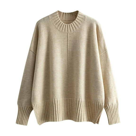 Quinlirra Sweaters for Women Fall Women's Long Sleeve Pullover Casual Lightweight Soft Knit Round-Neck Sweater Solid Color Sweater