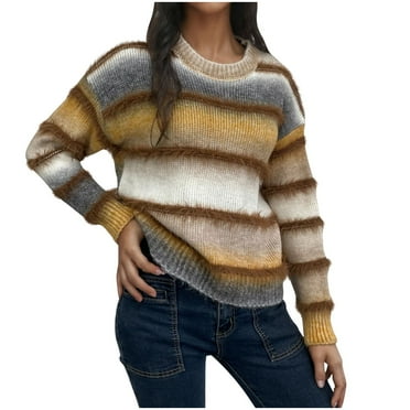 Quinlirra Sweaters for Women Trendy Y2K Women's Plaid Short High Waisted Exposed Navel Loose Knit Sweater With Cinched Waist Round Neck Sweater