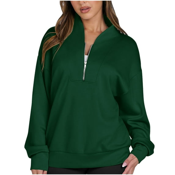 Quinlirra Sweatshirt for Women Zip up Womens Solid Color Hoodless Sweatshirts Long Sleeves Tops Blouses V-neck