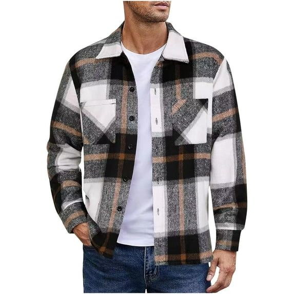Quinlirra Sweatshirts for Men 3xl Men's Casual Personality Checkered Printing Button Lapel Fashion Long Sleeve Cardigan Shirt.