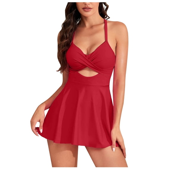 Quinlirra Swim Suits for women 2024 Women's 2024 Spring Fashion Swim Skirt Solid Color Large Size Suspender Swim Skirt