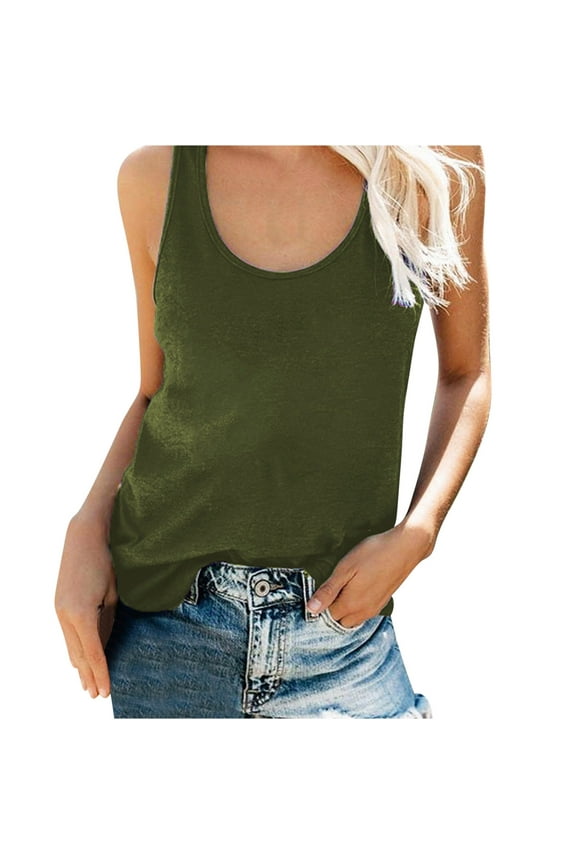Tank Top for Women 2024 Summer Women Printing Round Neck Sleeveless Casual Tee Tops H-shaped Back Tank
